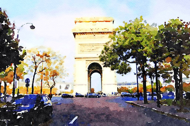 akwarela łuku Triumfalnego w Paryżu - Zdjęcie, obraz