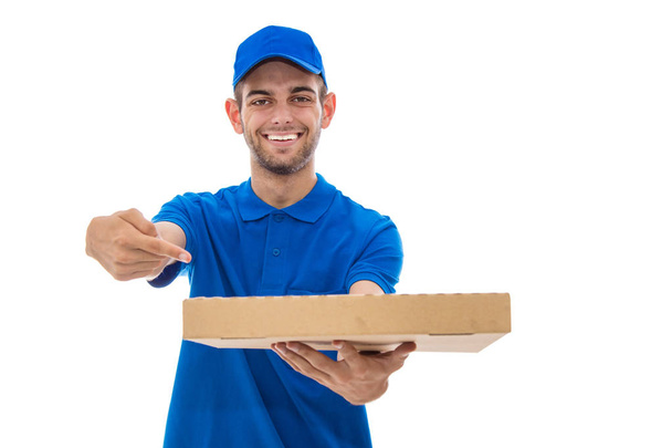 pizza delivery man isolated on white background - Foto, Imagen