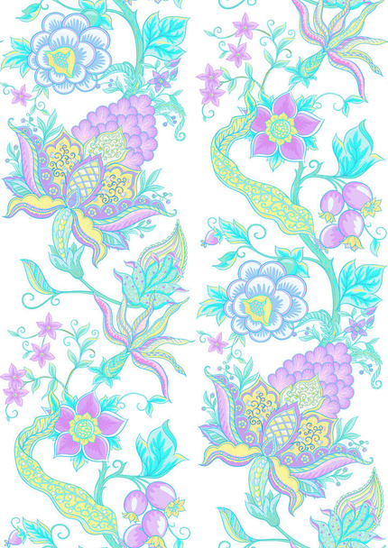 Fantasy flowers traditional Jacobean embroidery - Vector, Imagen