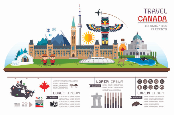 Info garfico viaggi e punti di riferimento Canada. Disegno del modello. Illustrazione vettoriale
 - Vettoriali, immagini