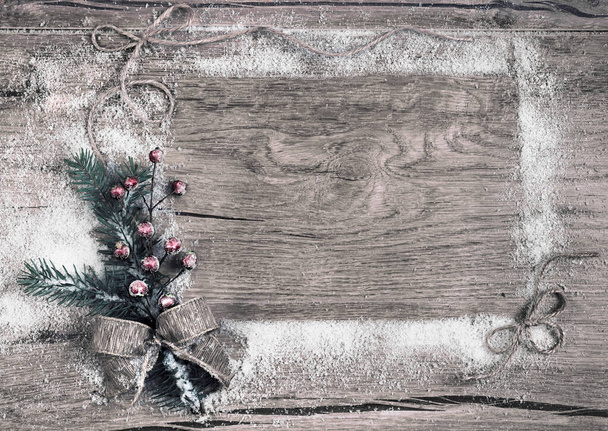 Fondo de madera de invierno con objetos naturales, espacio de texto, imagen tonificada
 - Foto, Imagen