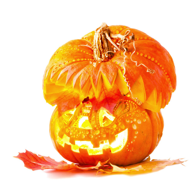 Halloween pumpkin on white background - Фото, изображение