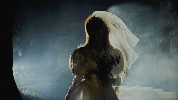 On the night of Halloween Bride walking on the terrible dark forest - Фото, зображення