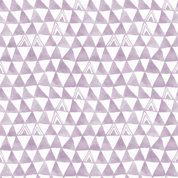 Lilac Tribal Triangles Watercolor Seamless Pattern. Raster backg - 写真・画像
