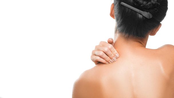 Close up dolore al collo e alle spalle donna Assistenza sanitaria e concetto medico
. - Foto, immagini