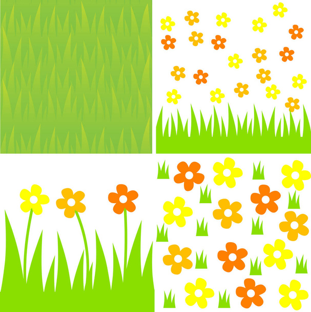 zestaw kwiatów i trawy wzór - Wektor, obraz