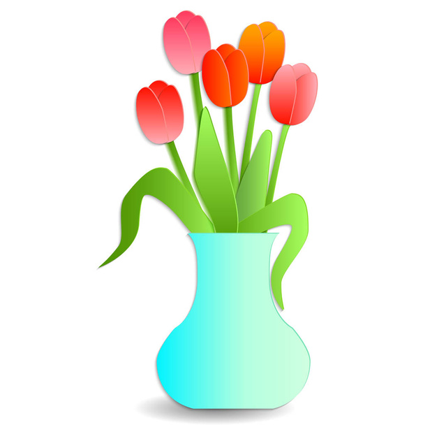 Bouquet of tulips in a vase - Vector, Image