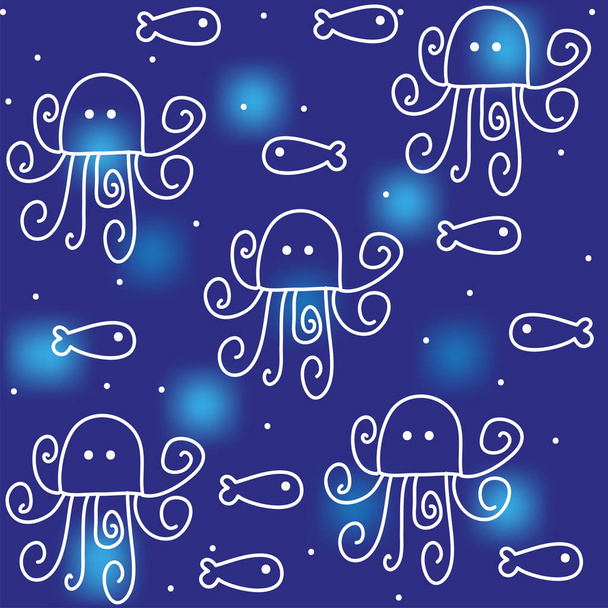 Seamless pattern with funny octopuses - Vector, Image