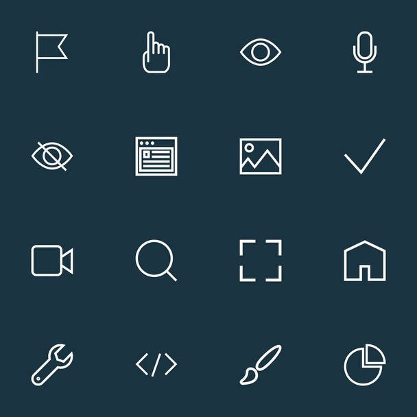 Felhasználói ikonok line style set with target, cursor, nagyító és egyéb képelemek. Elszigetelt vektor illusztráció felhasználói ikonok. - Vektor, kép