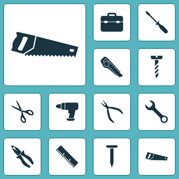 Repair icons set with clamp, scissors, measurement and other shears elements. Isolated vector illustration repair icons. - Vector, Image