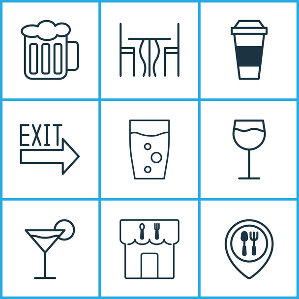 Cafe icons set with beer, table, exit sign and other mocha elements. Isolated vector illustration cafe icons. - ベクター画像