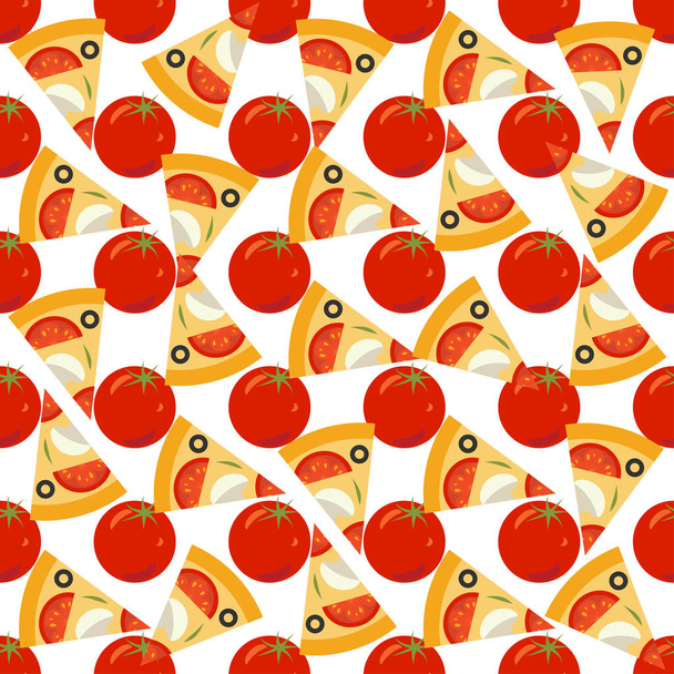 nahtloses Muster mit Tomate und Pizza - Vektor, Bild