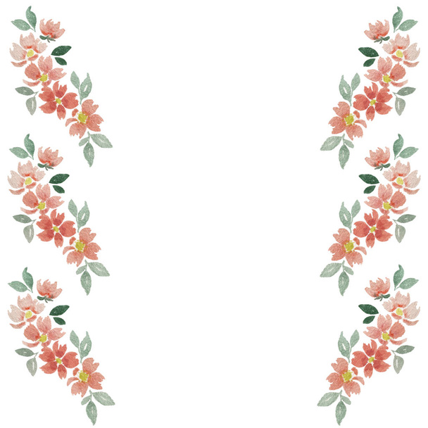 frame with watercolor flowers, orange floral decoration isolated on white background - Photo, Image