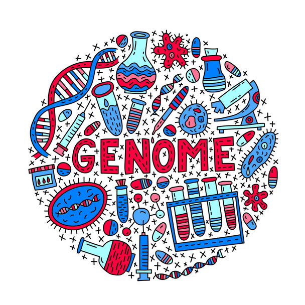 Genoma. Concepto vectorial círculo garabato Ilustración con letras
 - Vector, imagen