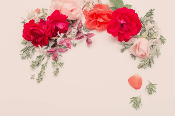 rose flowers and leaves on white background - Foto, Imagem