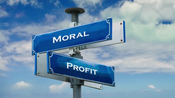 Street Sign the Way to Moral versus Profit - Footage, Video