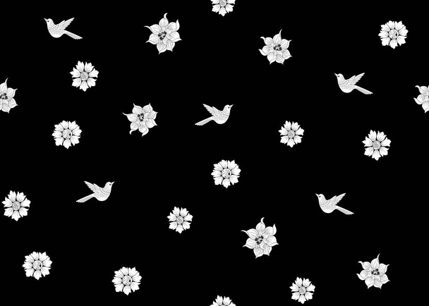 Floral Seamless pattern, background with bird  - Vector, Image