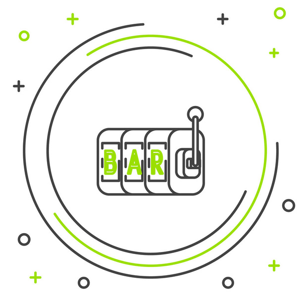 schwarze und grüne Linie Spielautomaten Symbol isoliert auf weißem Hintergrund. Buntes Rahmenkonzept. Vektorillustration - Vektor, Bild