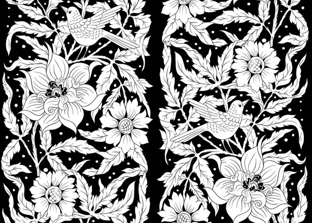Floral Seamless pattern, background with bird  - Vector, Image