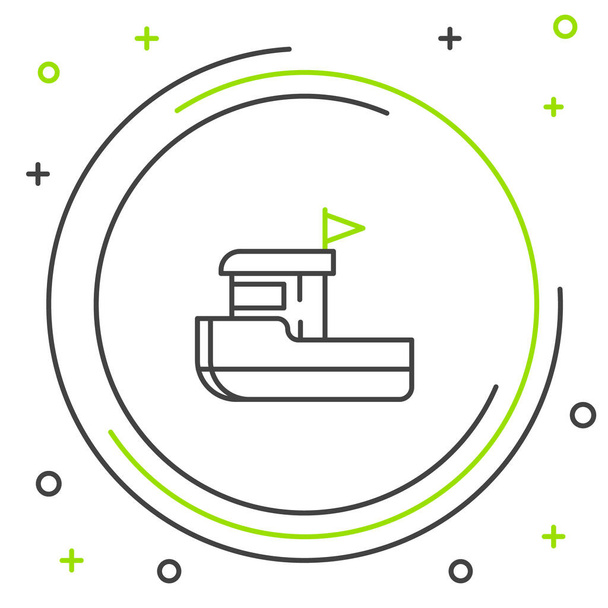 schwarze und grüne Linie Fischerboot Symbol isoliert auf weißem Hintergrund. Buntes Rahmenkonzept. Vektorillustration - Vektor, Bild