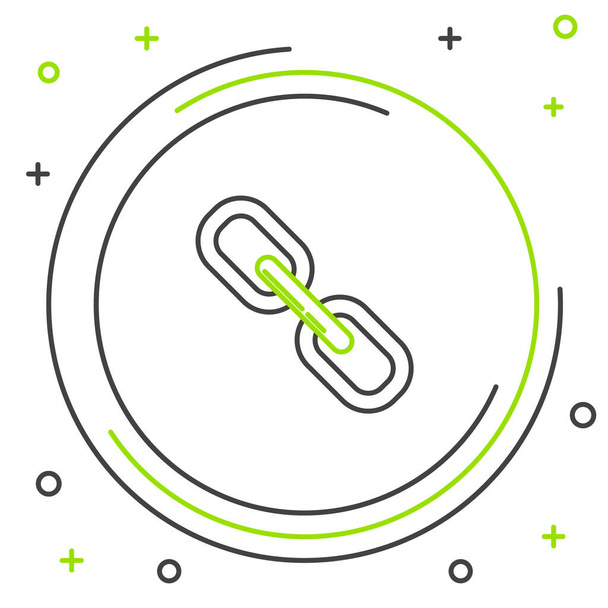 schwarze und grüne Linie Kettengliedersymbol isoliert auf weißem Hintergrund. Link einzeln. Buntes Rahmenkonzept. Vektorillustration - Vektor, Bild