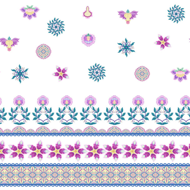 Seamless pattern with stylized ornamental flowers in retro, - Вектор,изображение