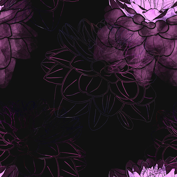 Seamless pattern with flowers of dahlia. - Photo, Image