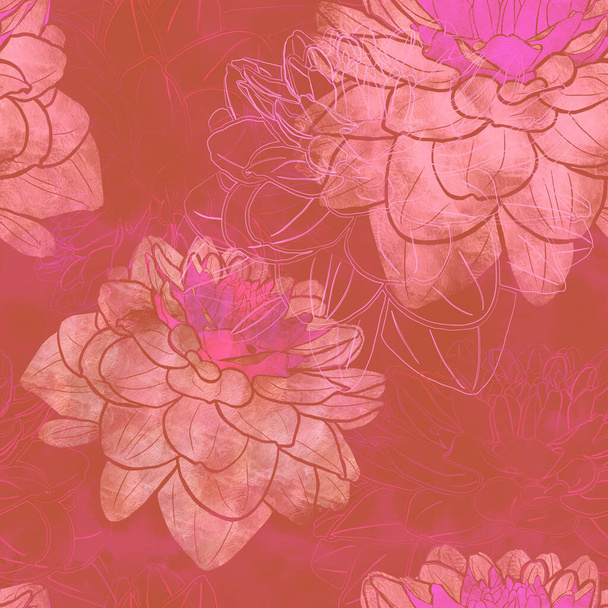 Seamless pattern with flowers of dahlia. - Foto, Imagen