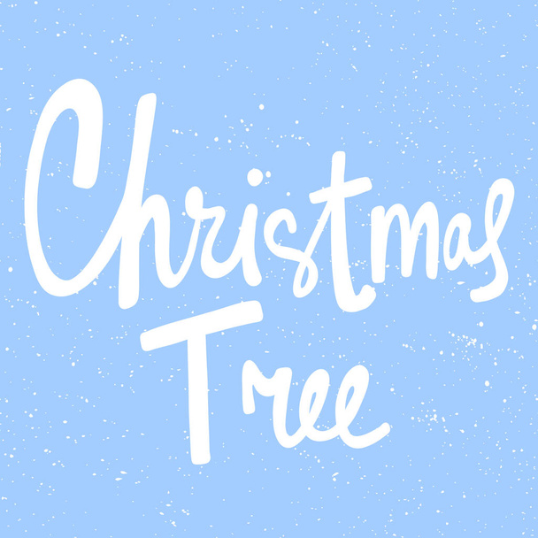Christmas tree. Happy New Year vector hand drawn illustration banner with cartoon comic lettering.  - Wektor, obraz