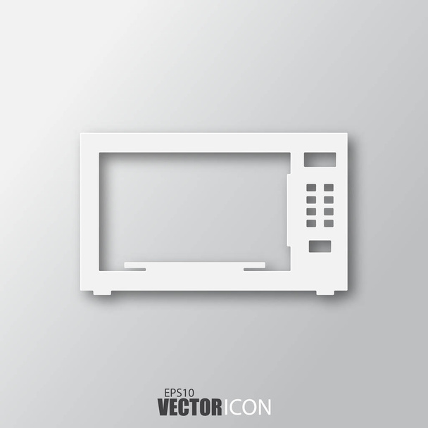 Icono de microondas en estilo blanco con sombra aislada sobre respaldo gris
 - Vector, Imagen