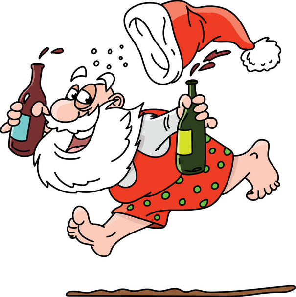 Sarjakuva humalassa Joulupukki käynnissä ilman vaatteita vektori kuva
 - Vektori, kuva