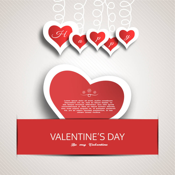 Vector Happy Valentine's Day greeting card with red paper heart insert in the red slot with shadow. - Vettoriali, immagini