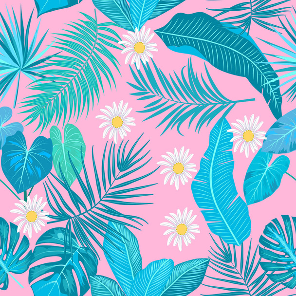 Tropical jungle palm leaves seamless pattern, vector background - Vecteur, image