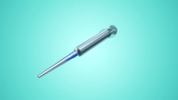 Animation of flying plastic syringe in action on azure background,  Animation of seamless loop  - Materiał filmowy, wideo