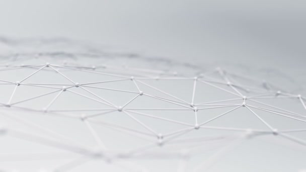 animation of abstract geometric polygonal shape with connecting dots and lines on grey background,  concept of waving and vibrating network surface - Footage, Video