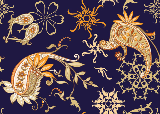 Pattern with traditional paisley. Floral vector - Vektör, Görsel