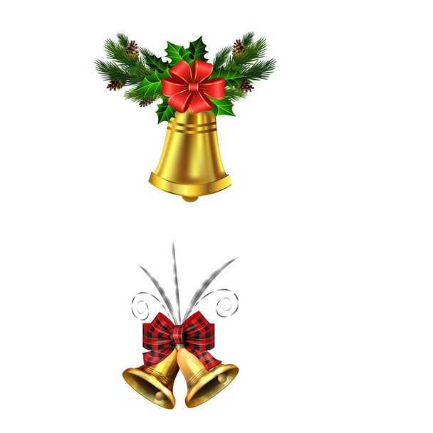 Decorações de Natal com abeto dourado sinos jingle
 - Vetor, Imagem