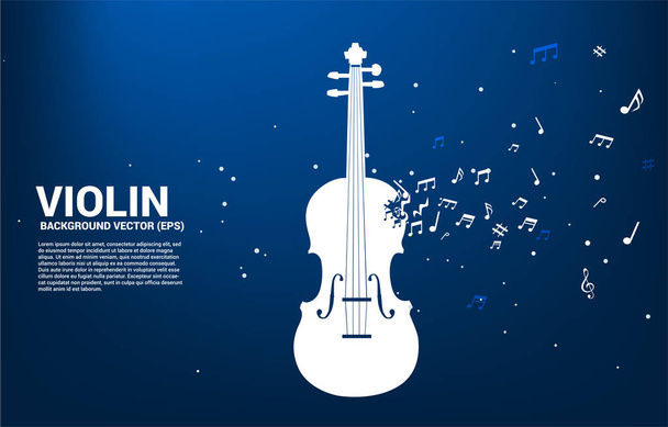 Vector violin with music melody note dancing flow. Concept background for song and concert theme. - Vector, Image