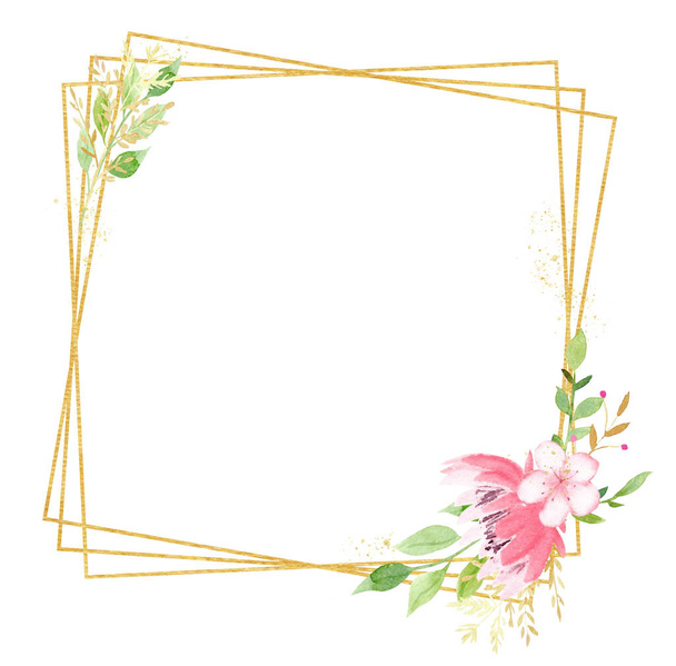 Beautiful floral frame watercolor hand drawn raster illustration - 写真・画像