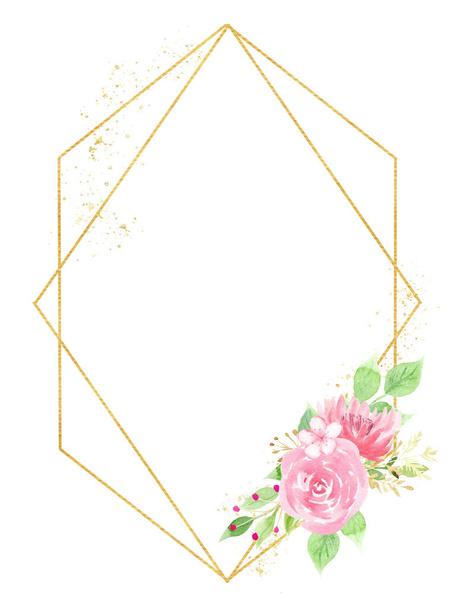 Aquarel met de hand getekend raster frame met mooie bloemen - Foto, afbeelding