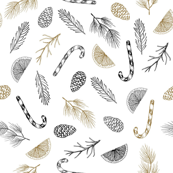 Urlaubshintergrund, nahtloses Muster mit Kiefernzweigen, Winterpflanzen. Vektorillustration. - Vektor, Bild