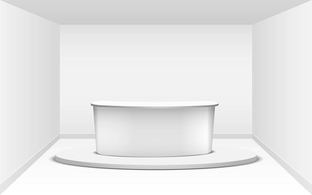 tavolo rotondo bianco nella sala studio bianco
 - Vettoriali, immagini