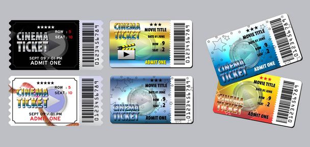 Σύνολο εισιτηρίων κινηματογράφου σε διάφορα χρώματα.  - Διάνυσμα, εικόνα