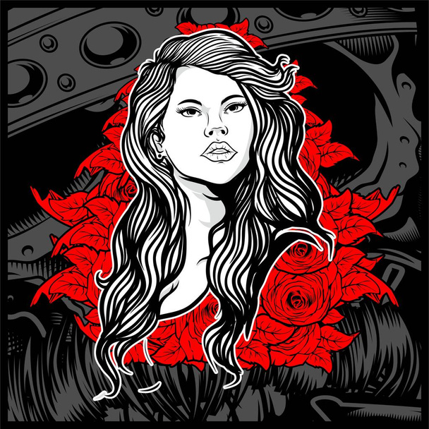 Ročník styl mladá dáma s růžemi - vektor - Vektor, obrázek