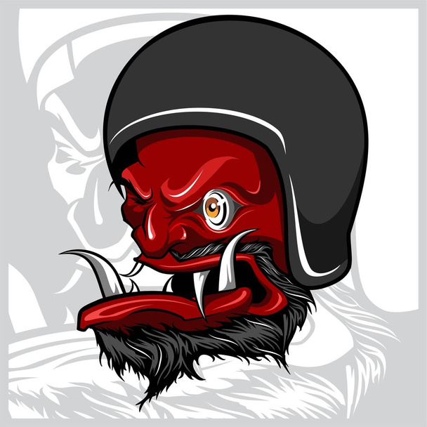 バイクヘルメットを身に着けている悪魔の手描きのベクトル - ベクター画像