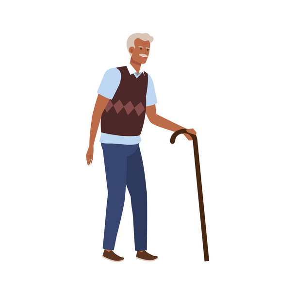 old man elegant with cane avatar character - Vector, Image