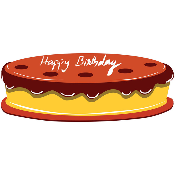 Large Chocolate Cake with Cherries - Cartoon Vector Image - Vector, Image