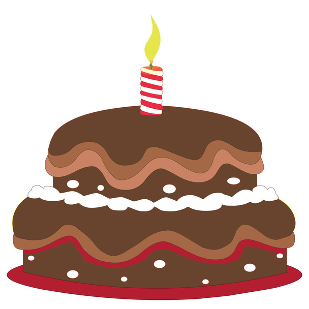 Two Tier Chocolate Cake with Candle - Cartoon Vector Image - Vector, Image
