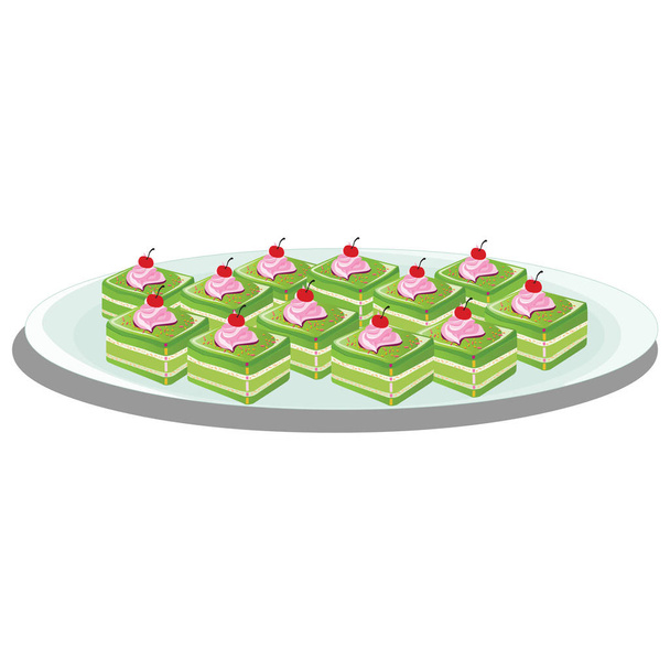 Green Cakes on a Plate - Cartoon Vector Image - Vector, Image