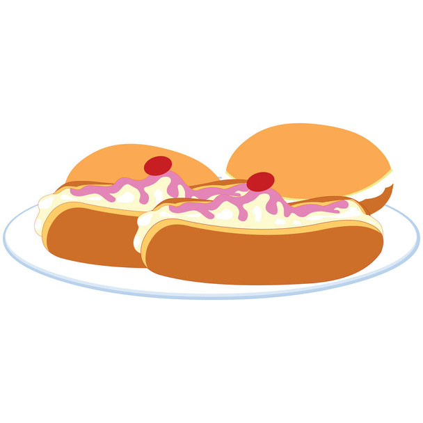 Cream Buns with Cherries - Cartoon Vector Image - Vector, Image